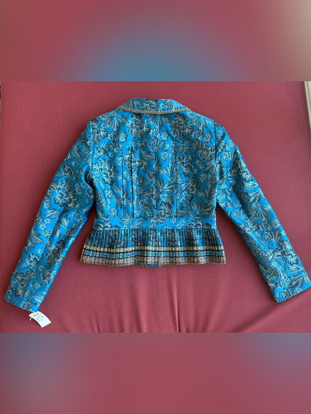 NWT Nanette Lepore Bergdorf Goodman Turquoise Brocade Peplum Jacket Size 8 - Picture 2 of 11